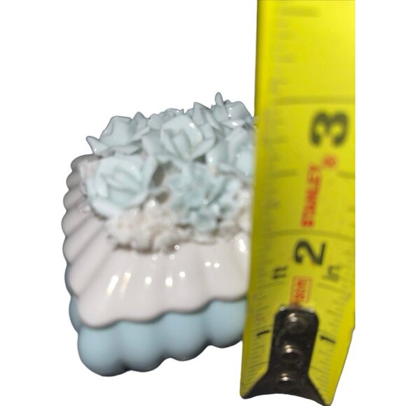 I.W. RICE Japan Porcelain Trinket Square Jewelry Box White Blue Flowers Vintage - Picture 5 of 9